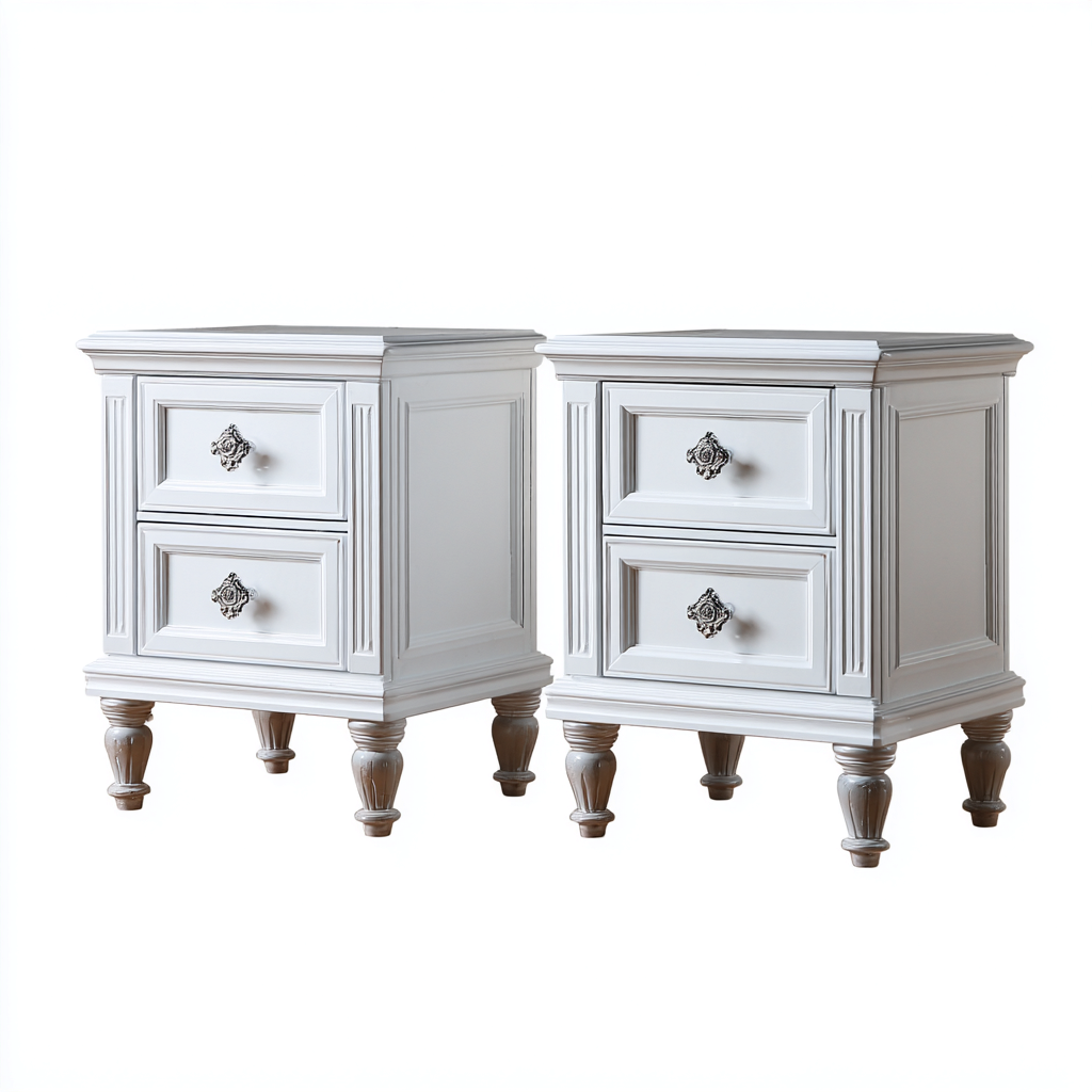 Table de chevet classique en panneaux bois lot de 2 50x40x60 cm - blanc - style élégant traditionnel-Gazensahome