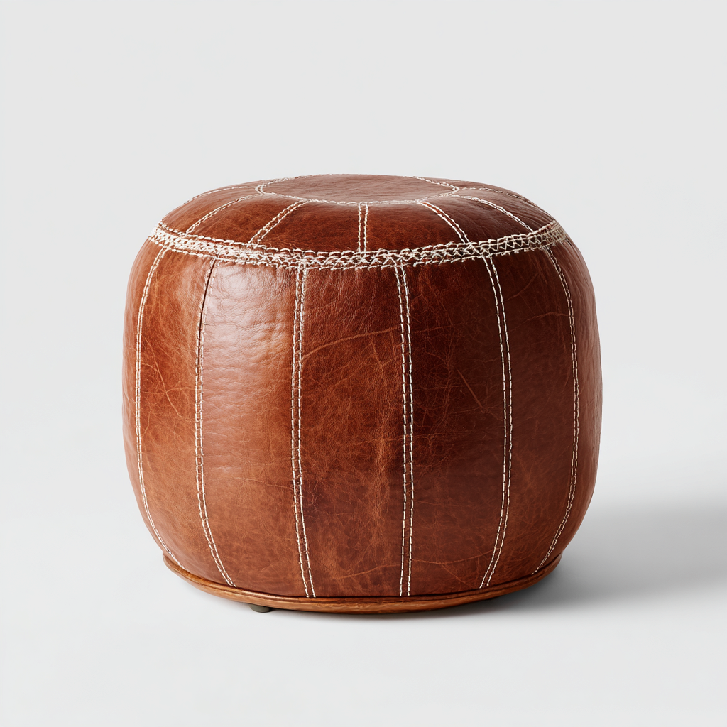 Pouf 50x50x45 cm - cuir marron - style authentique-Gazensahome