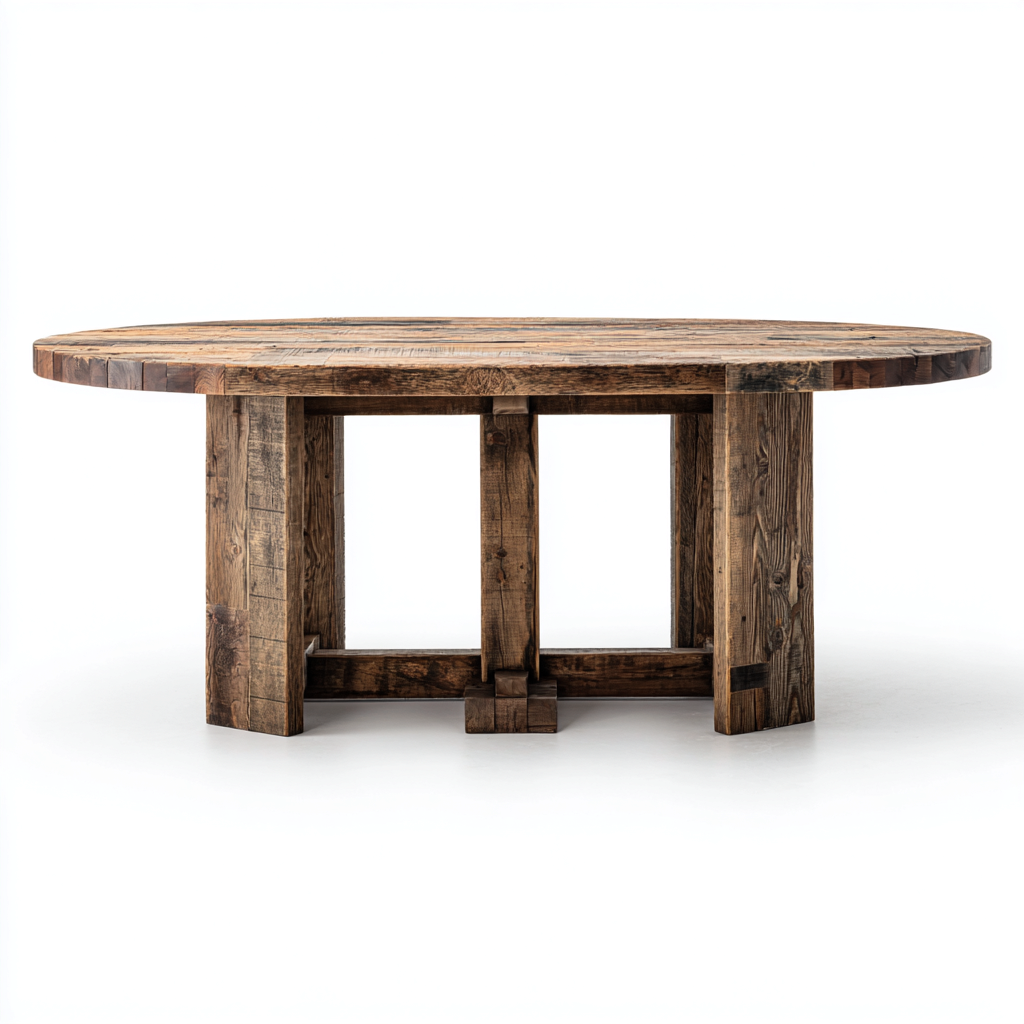 Table à manger ronde en bois massif 140x140x75 cm - bois naturel - style rustique pour salle à manger-Gazensahome