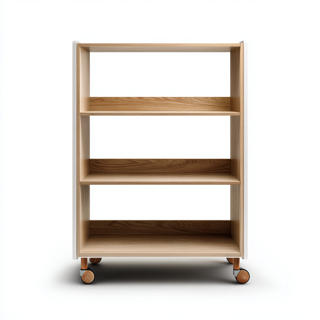 Bibliothèque mobile en bois avec roulettes 80x35x150 cm - chêne clair - style contemporain épuré-Gazensahome