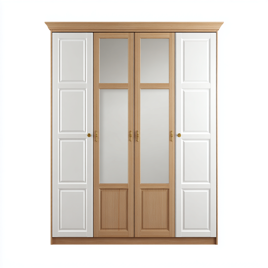 Armoire en bois et verre 200x60x220 cm - blanc et bois naturel - style classique pour rangement intérieur-Gazensahome