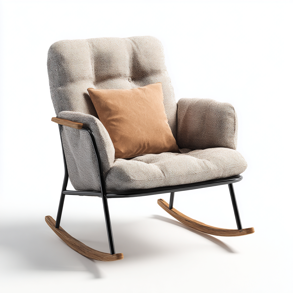 Fauteuil à bascule 78x82x96 cm - tissu bouclé beige - style contemporain-Gazensahome