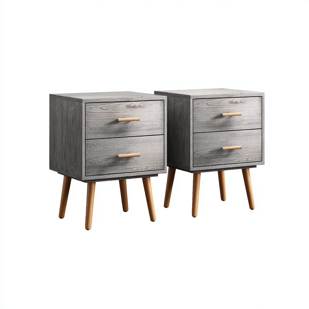 Table de chevet en bois 40x35x50 cm - gris clair-bois naturel - meuble pour chambre - style scandinave-Gazensahome