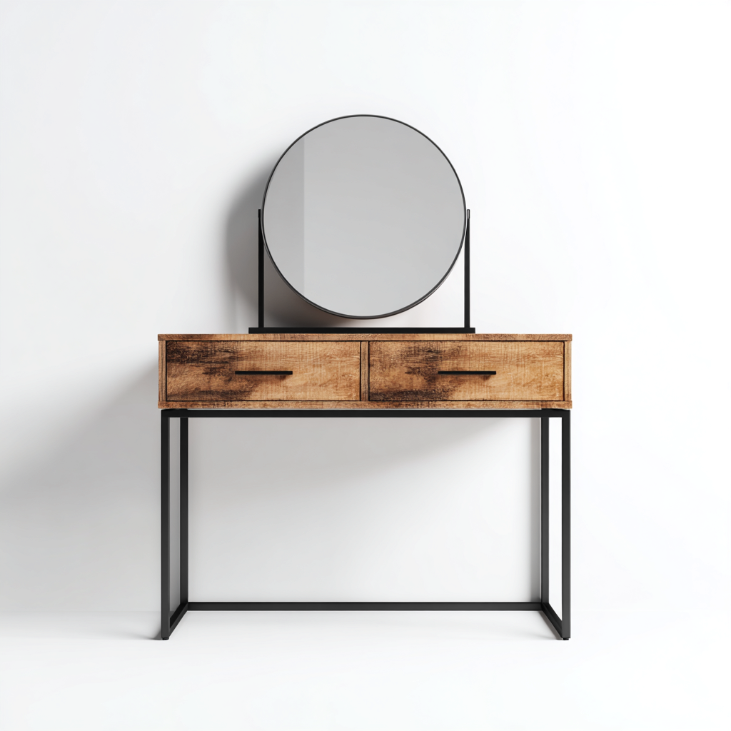 Coiffeuse avec miroir 100x40x75 cm - marron-noir - table de maquillage pour chambre - style industriel-Gazensahome