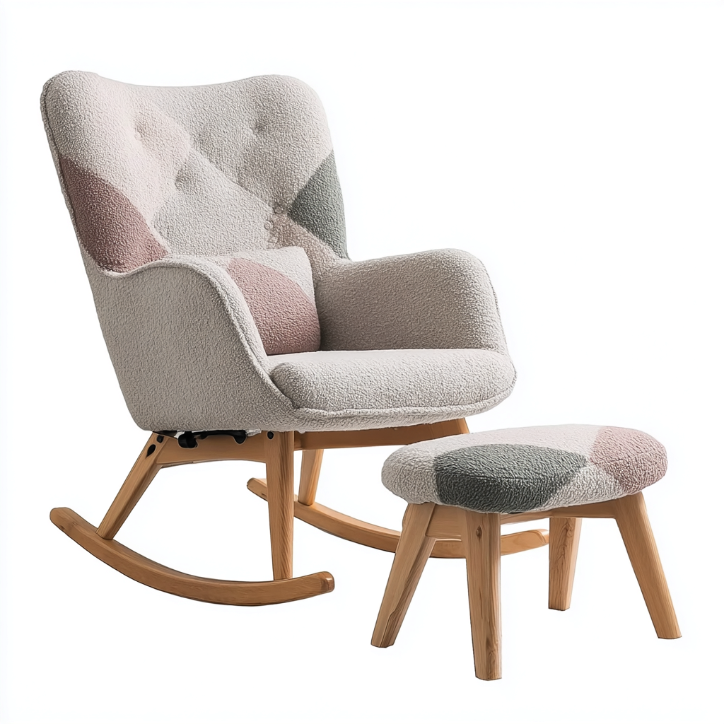 Fauteuil à bascule avec repose-pieds 68x85x102 cm - tissu texturé multicolore - style contemporain-Gazensahome