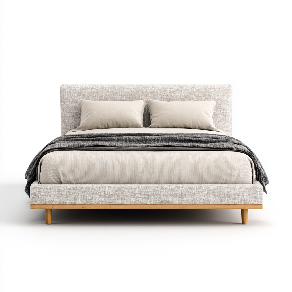 Lit double en tissu et bois 200x180x110 cm - beige - lit pour chambre - style moderne-Gazensahome