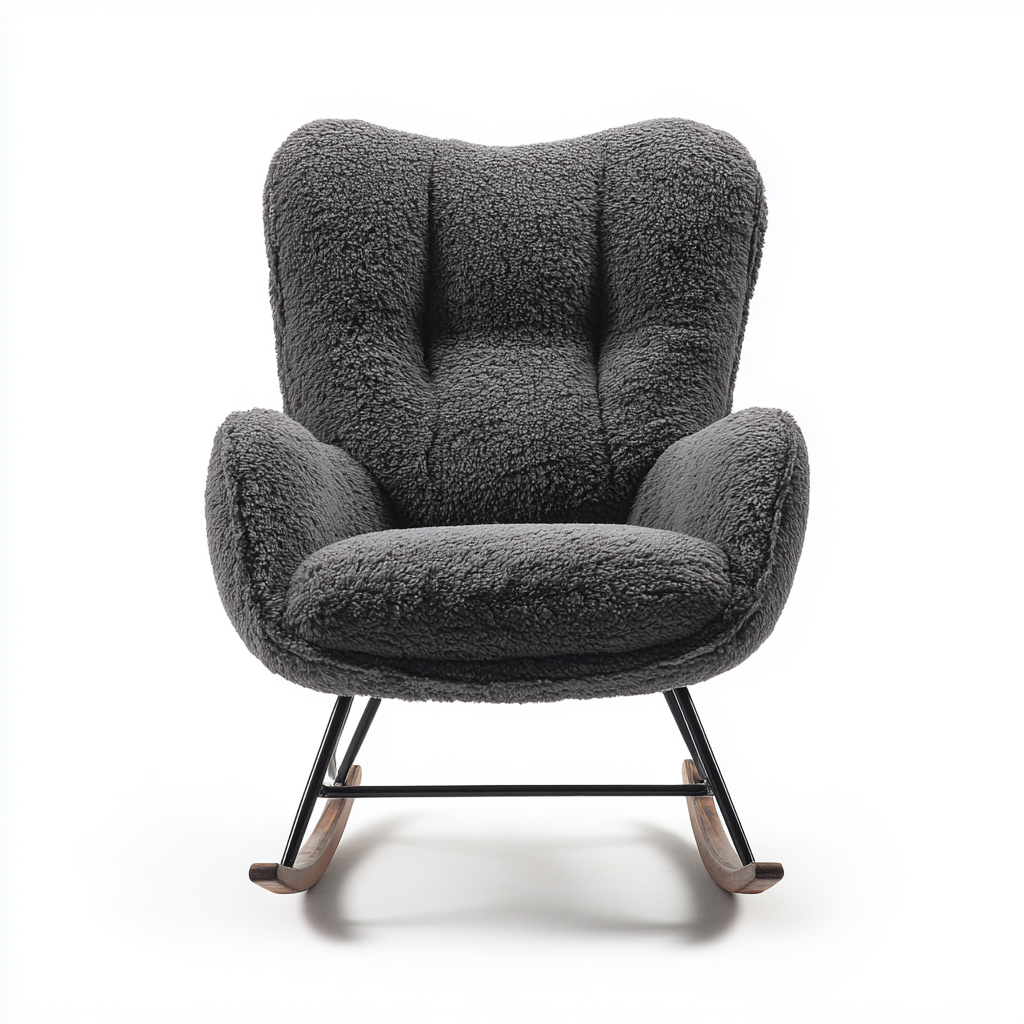 Fauteuil à bascule 76x80x95 cm - tissu bouclé gris foncé - style contemporain-Gazensahome