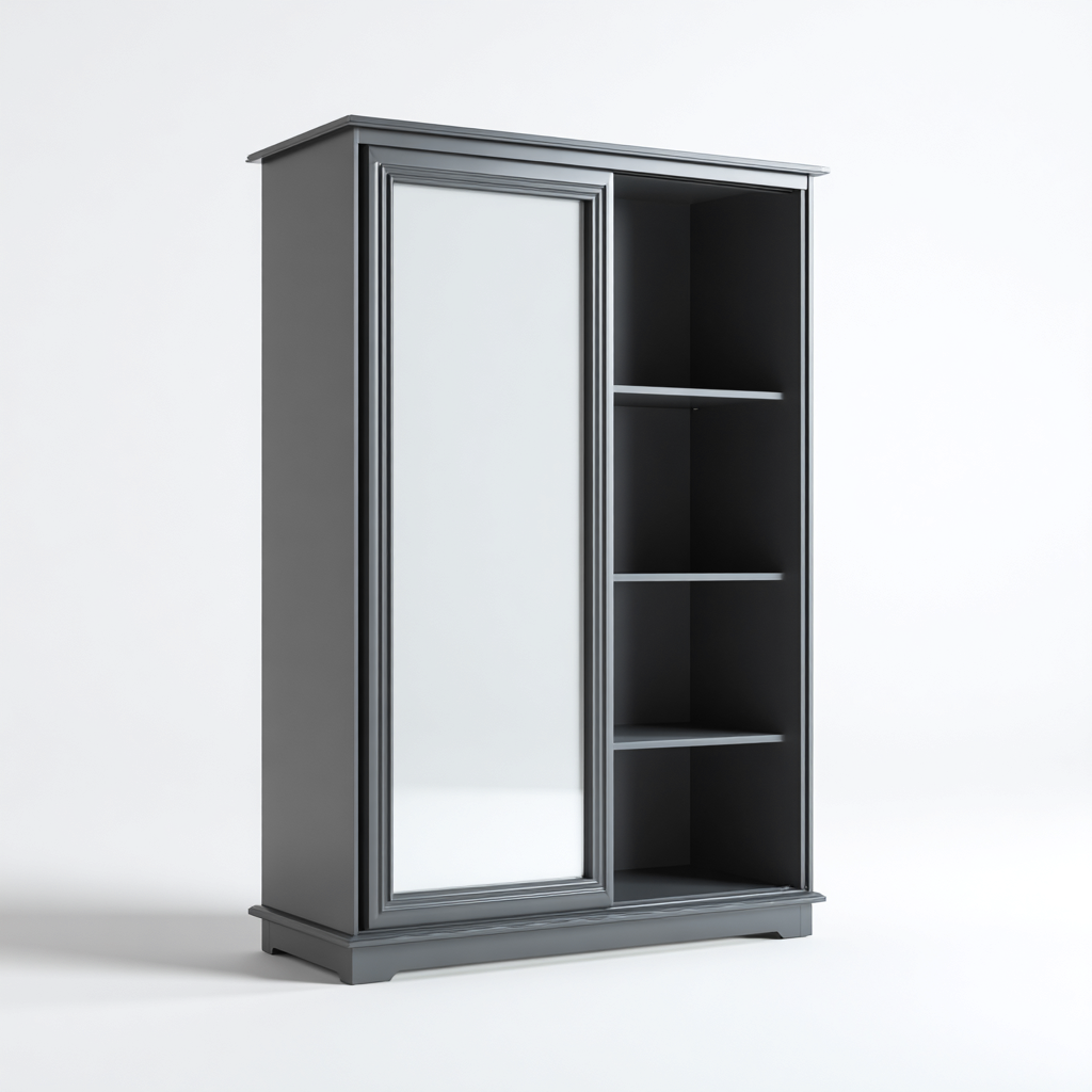 Armoire en bois avec miroir 90x45x180 cm - gris foncé - style contemporain pour rangement intérieur-Gazensahome