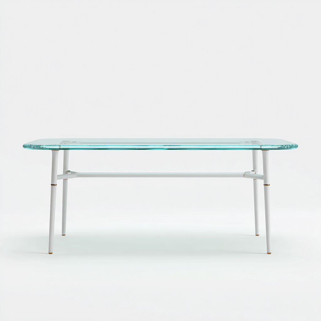 Table de jardin rectangulaire en verre et métal 140x70x75 cm - transparent et blanc - pour extérieur - design moderne-Gazensahome