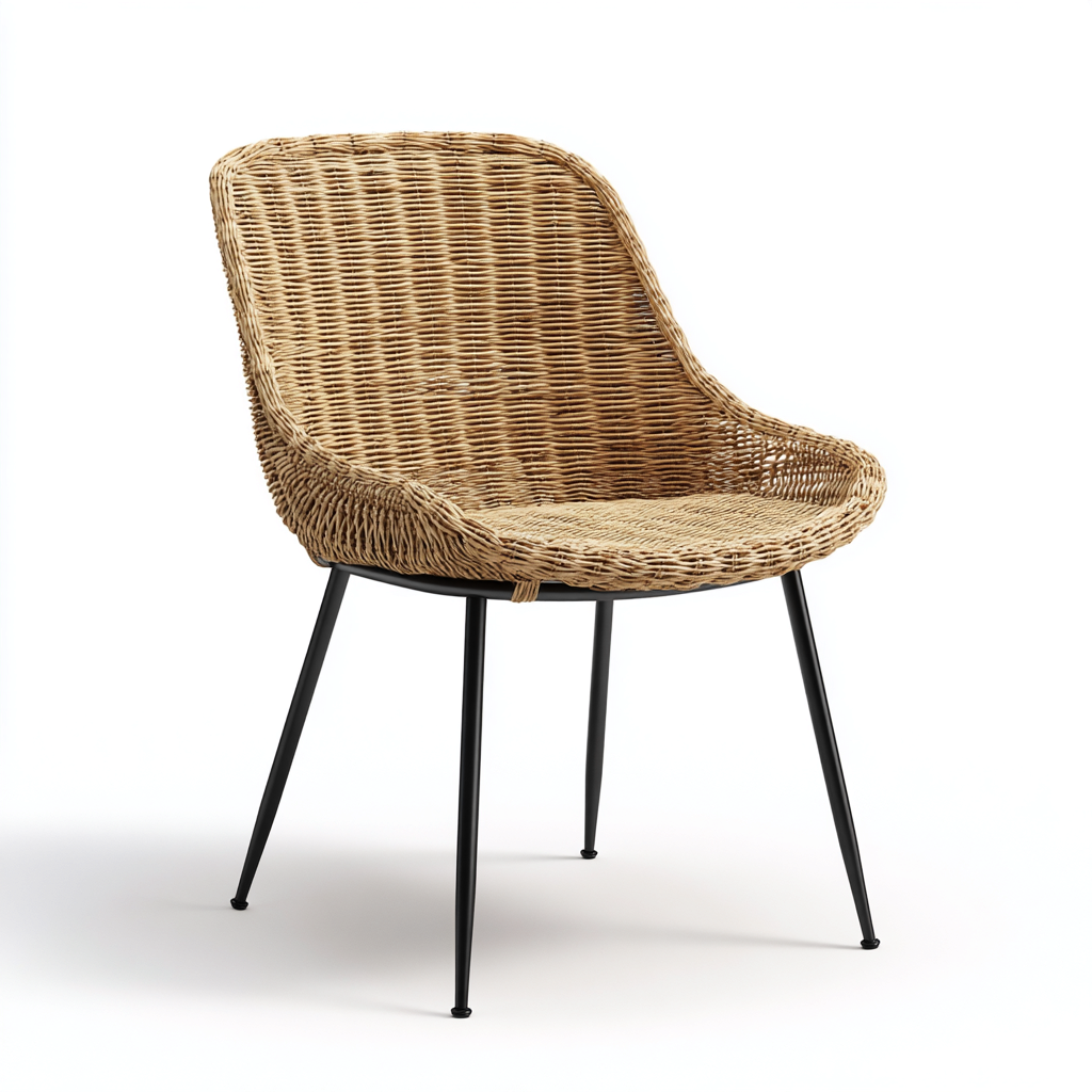 Chaise de jardin en rotin synthétique 55x60x80 cm - naturel et noir - pour extérieur - design contemporain-Gazensahome