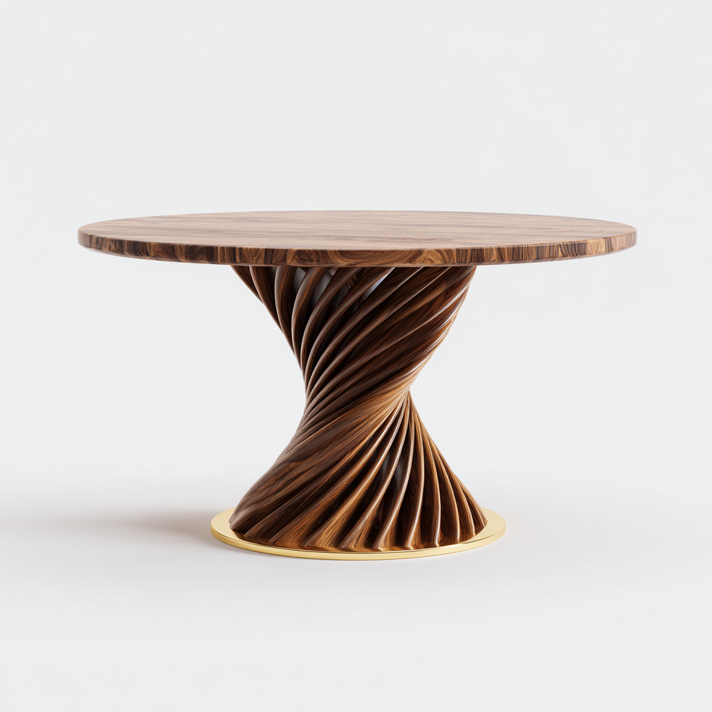 Table à manger ronde en bois massif 140 x 140 x 75 cm - pied central sculpté - style design contemporain-Gazensahome