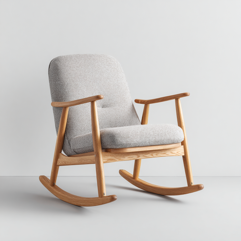 Fauteuil à bascule en bois massif et tissu bouclé 68x80x95 cm - beige clair - style nordique pour salon et coin détente-Gazensahome