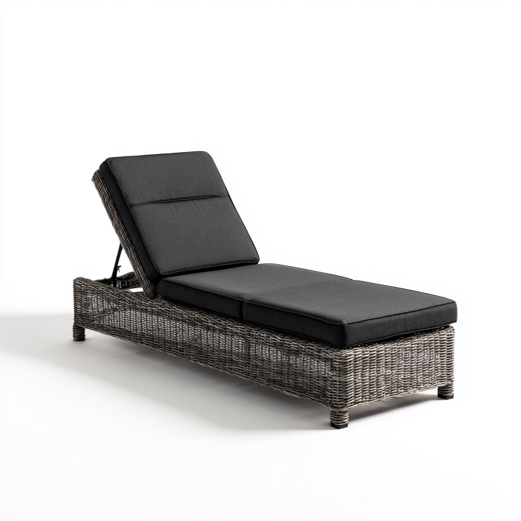 Transat en résine tressée et tissu 200x70x85 cm - gris-noir - chaise longue pour extérieur - style moderne-Gazensahome