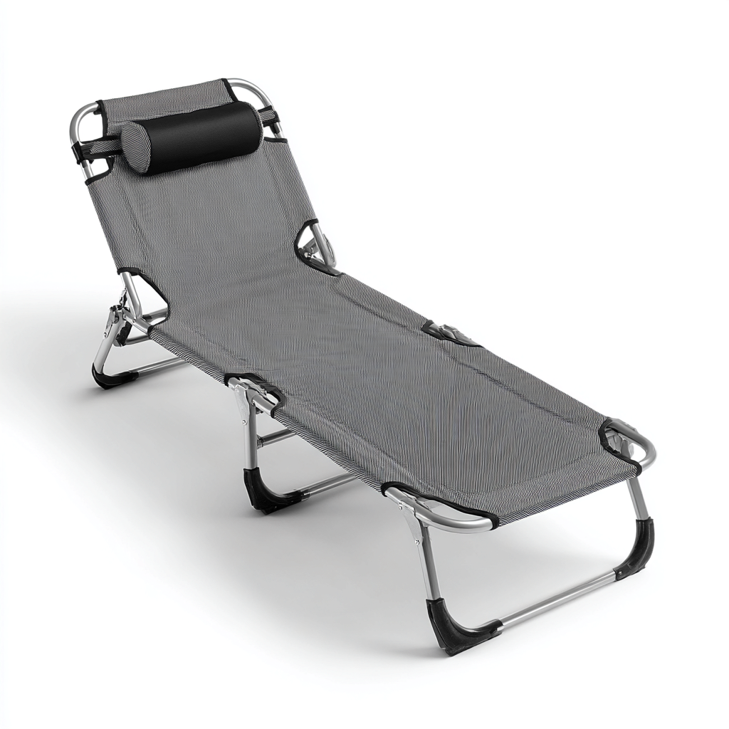 Transat pliant en métal et textile 190x60x80 cm - gris-noir - bain de soleil pour extérieur - design moderne-Gazensahome