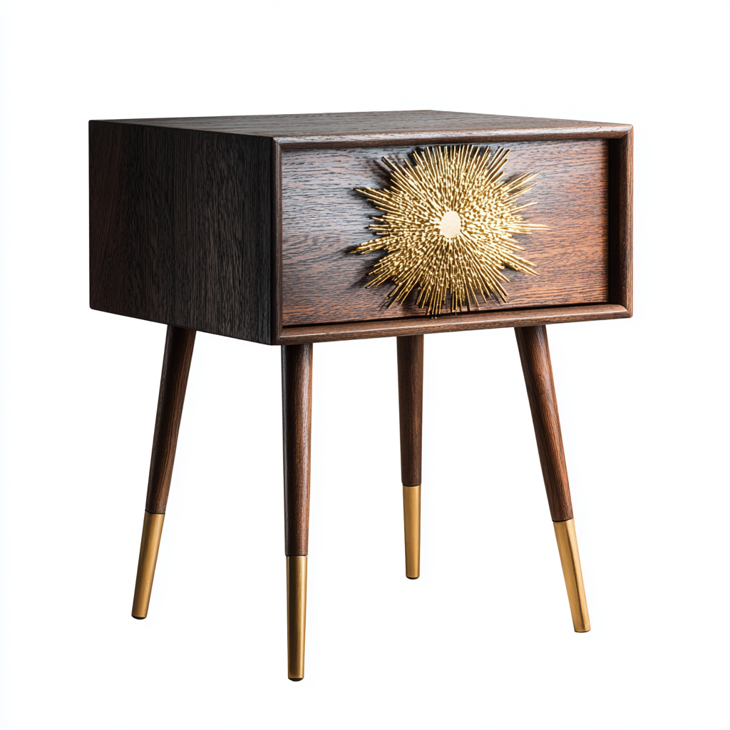 Table de chevet en bois 40x35x55 cm - marron-doré - meuble de rangement pour chambre - style élégant-Gazensahome