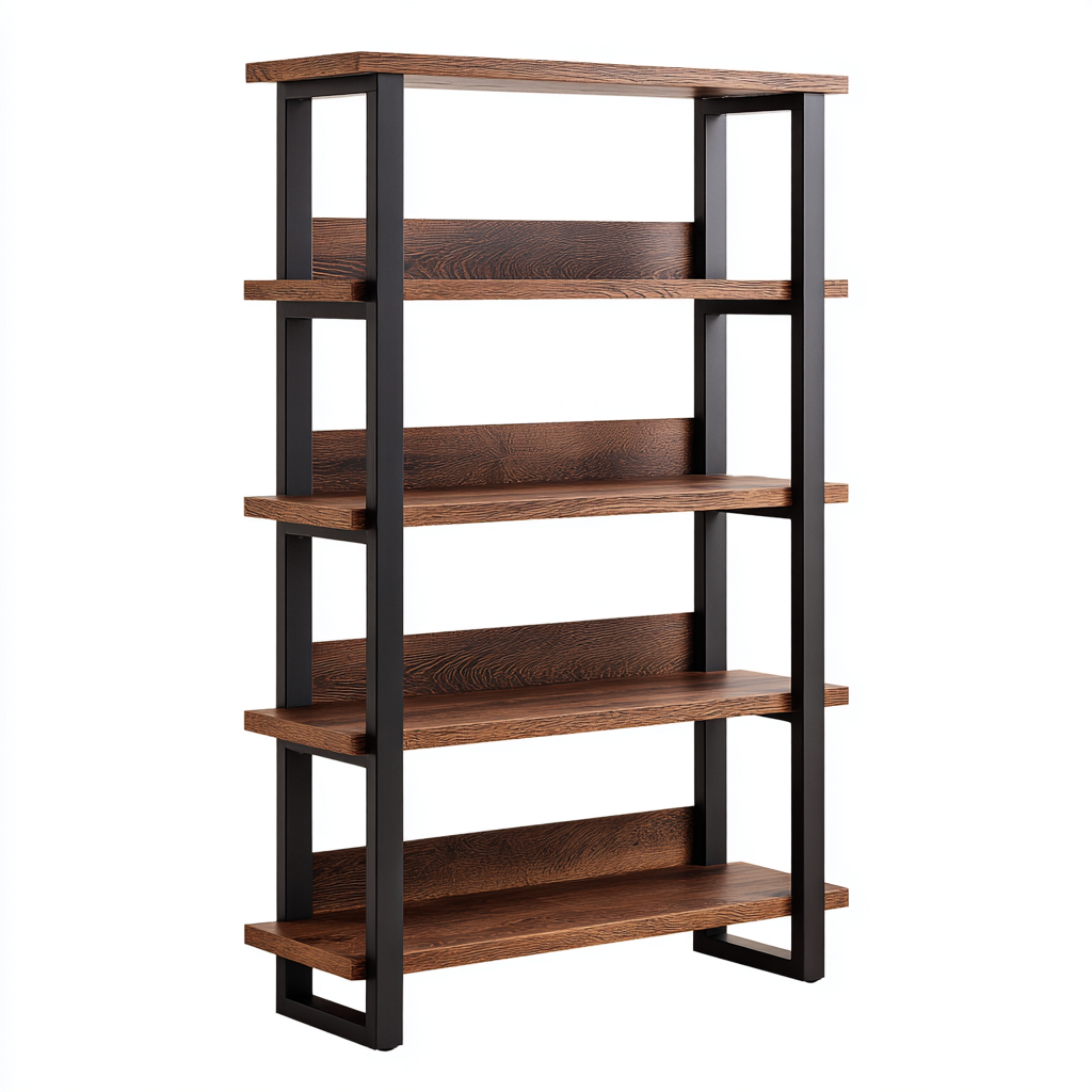 Bibliothèque en bois et métal 80x30x180 cm - marron-noir - rangement intérieur - style industriel-Gazensahome