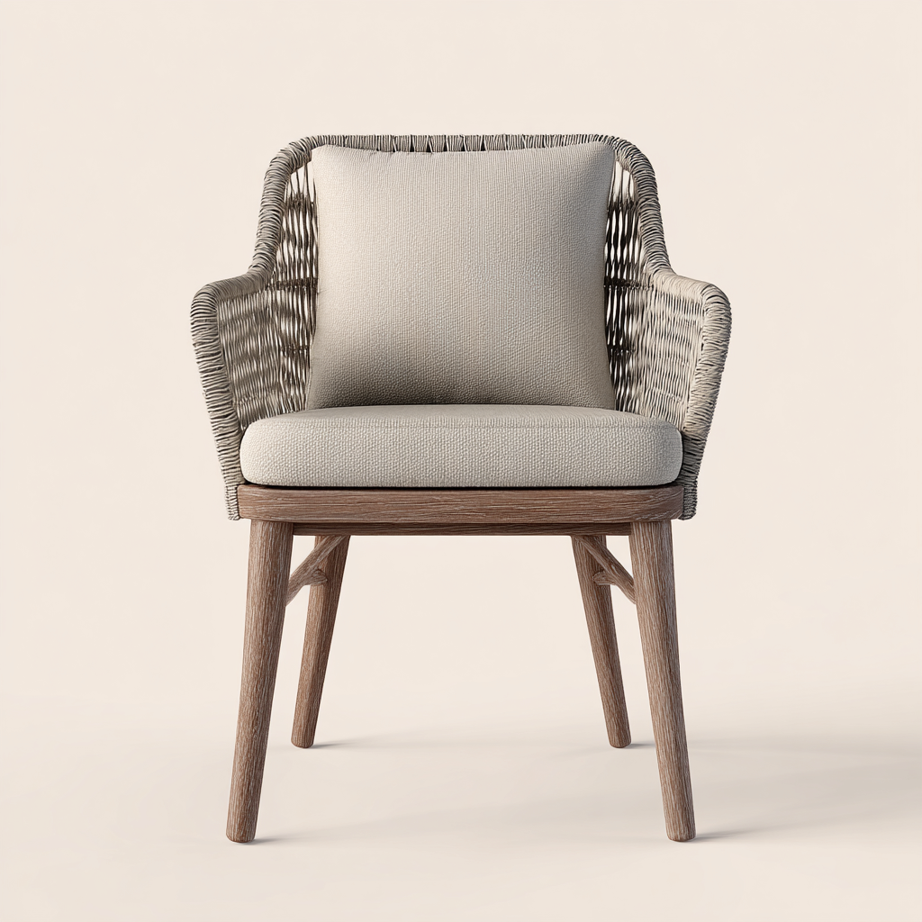 Chaise de jardin en rotin tressé et bois 60x65x80 cm - beige et naturel - pour extérieur - design contemporain-Gazensahome