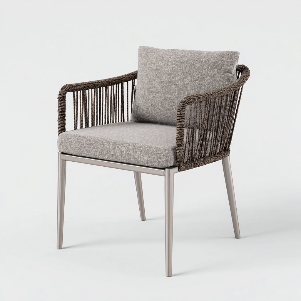 Chaise de jardin avec structure métallique et tressage corde 58x62x82 cm - gris-beige - style contemporain extérieur-Gazensahome