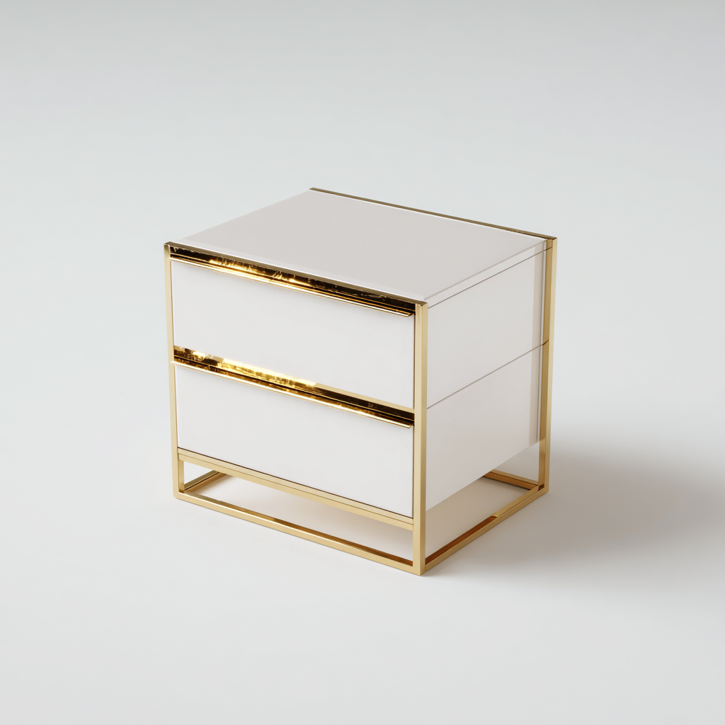Table de chevet 45x40x50 cm - blanc-doré - design moderne-Gazensahome