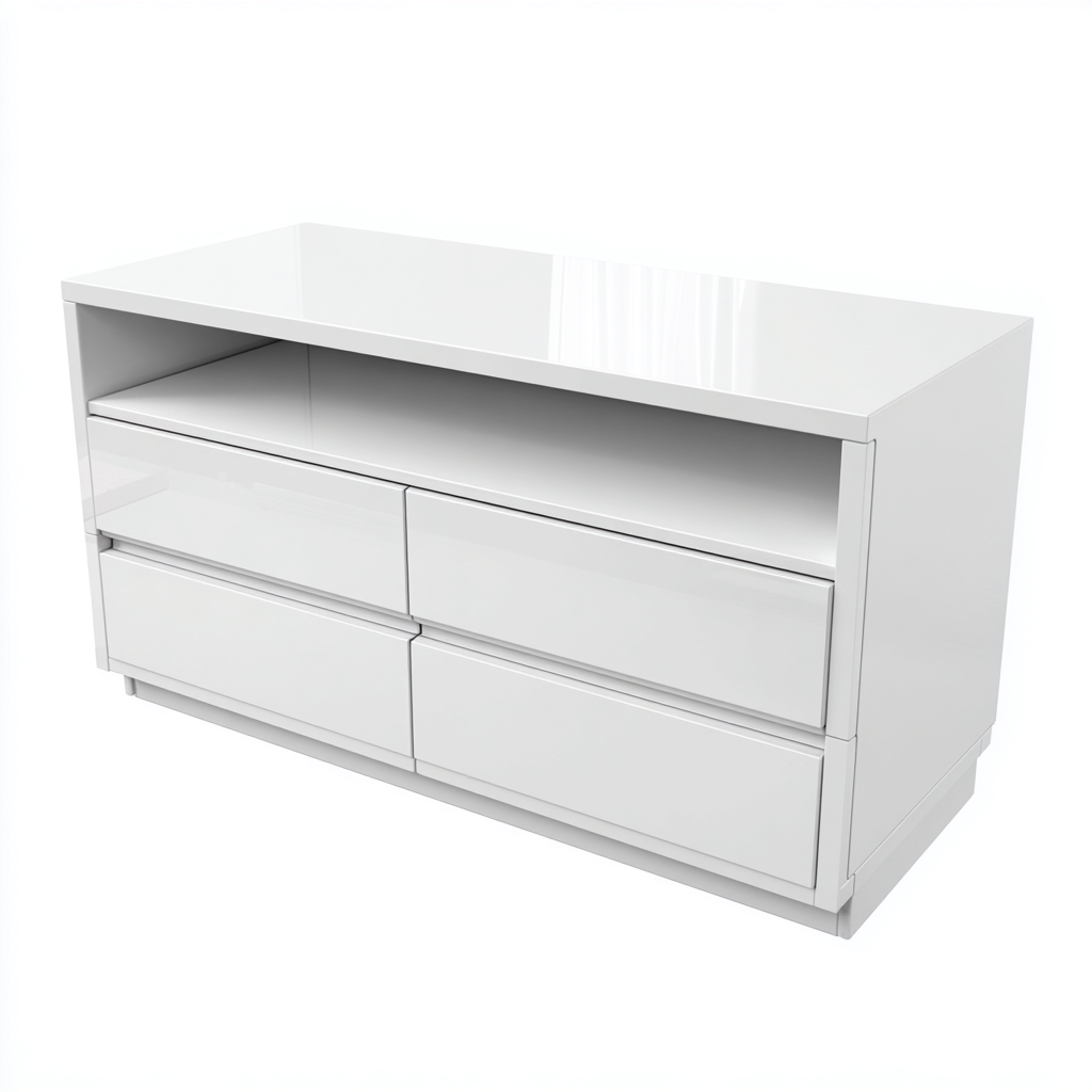 Commode en MDF laqué 120x40x75 cm - blanc brillant - style moderne pour chambre et séjour-Gazensahome