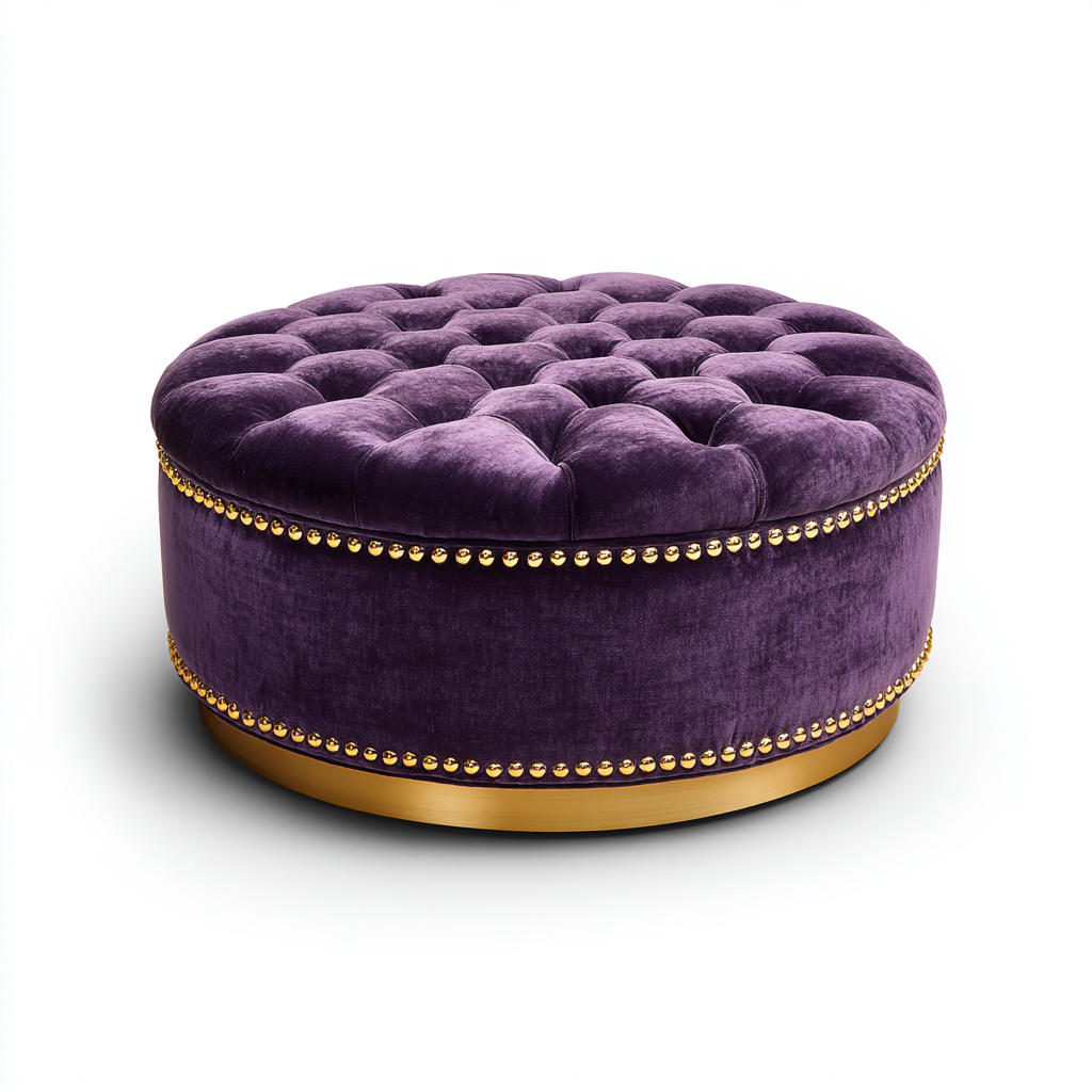 Pouf rond 80x80x40 cm - velours violet - style élégant-Gazensahome