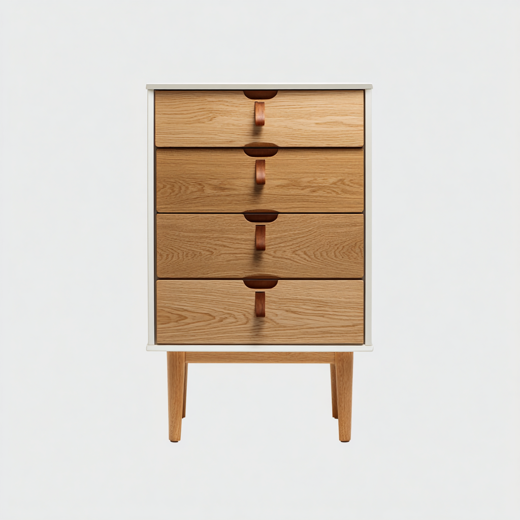Commode en bois 60x40x95 cm - bois naturel-blanc - style scandinave-Gazensahome