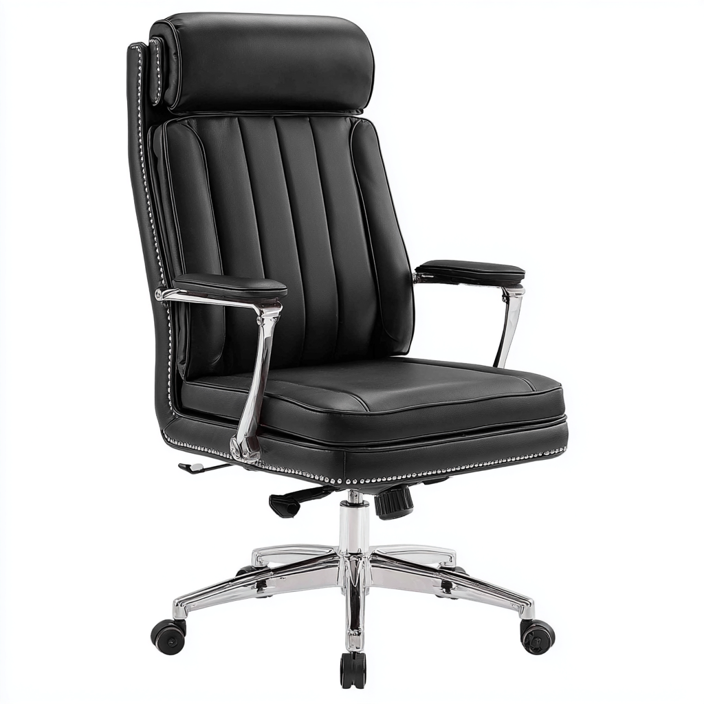 Chaise de bureau en cuir avec appui-tête 68x70x120 cm - noir - confort ergonomique - style professionnel-Gazensahome