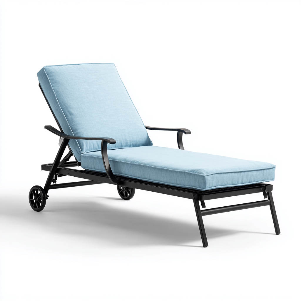 Transat en métal et textile 198x72x88 cm - bleu-noir - bain de soleil pour extérieur - design moderne-Gazensahome
