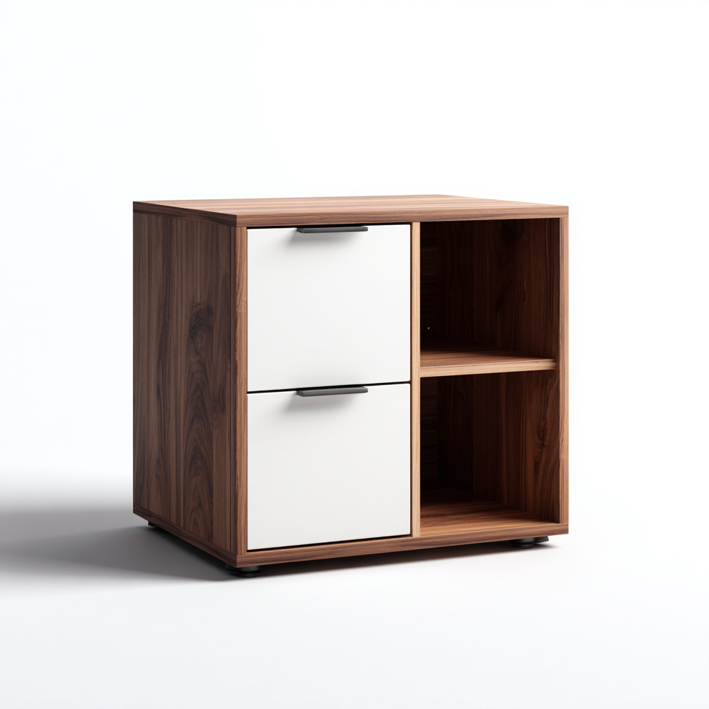 Armoire de bureau contemporaine avec tiroirs et espace ouvert 80x40x80 cm - marron-blanc - style moderne fonctionnel-Gazensahome
