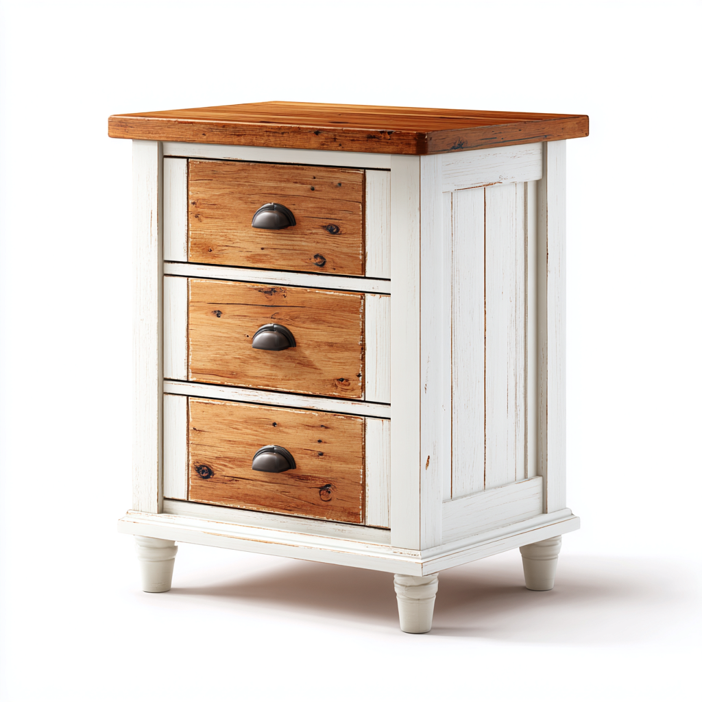 Table de chevet en bois 45x40x60 cm - blanc et bois naturel - style rustique pour chambre-Gazensahome