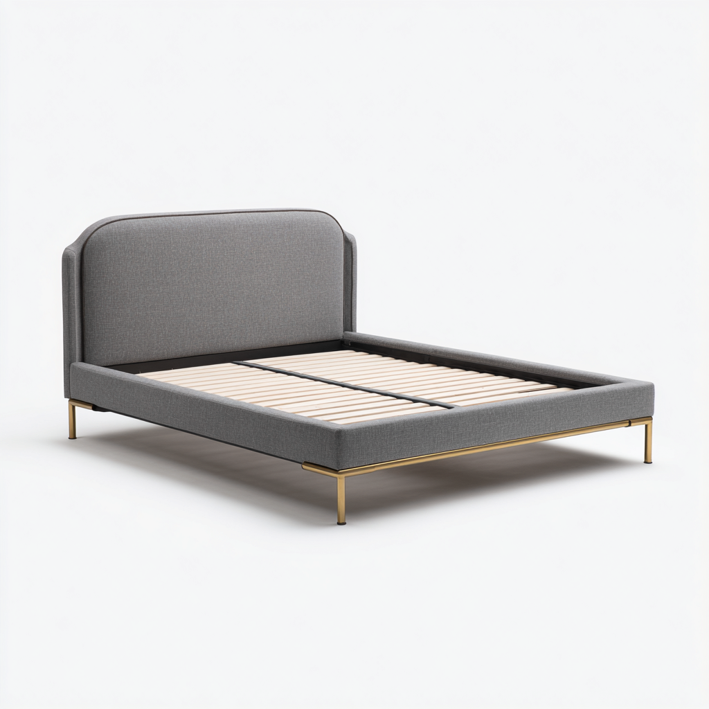 Lit double en tissu avec sommier à lattes 200x160x95 cm - gris - design moderne pour chambre-Gazensahome