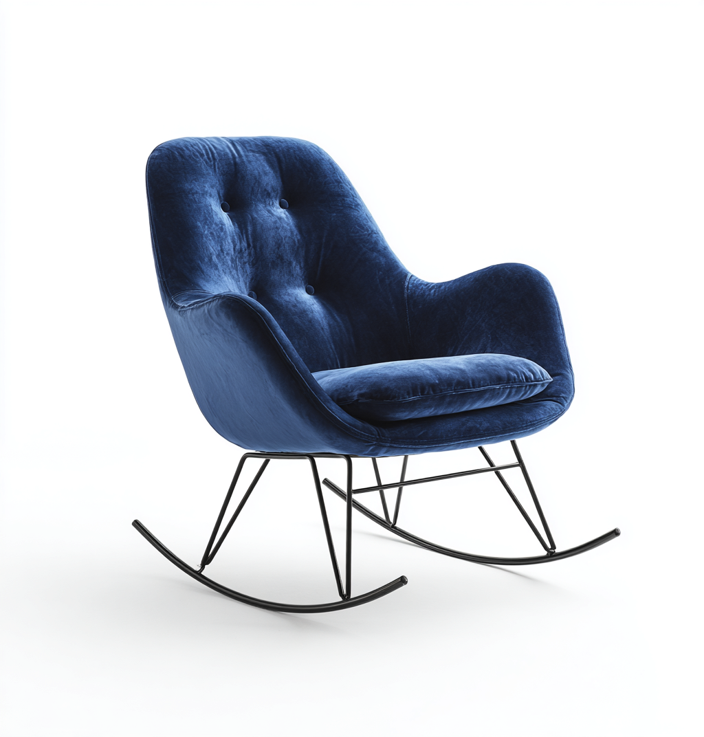 Fauteuil à bascule 76 x 88 x 96 cm - tissu velours bleu foncé - design contemporain-Gazensahome