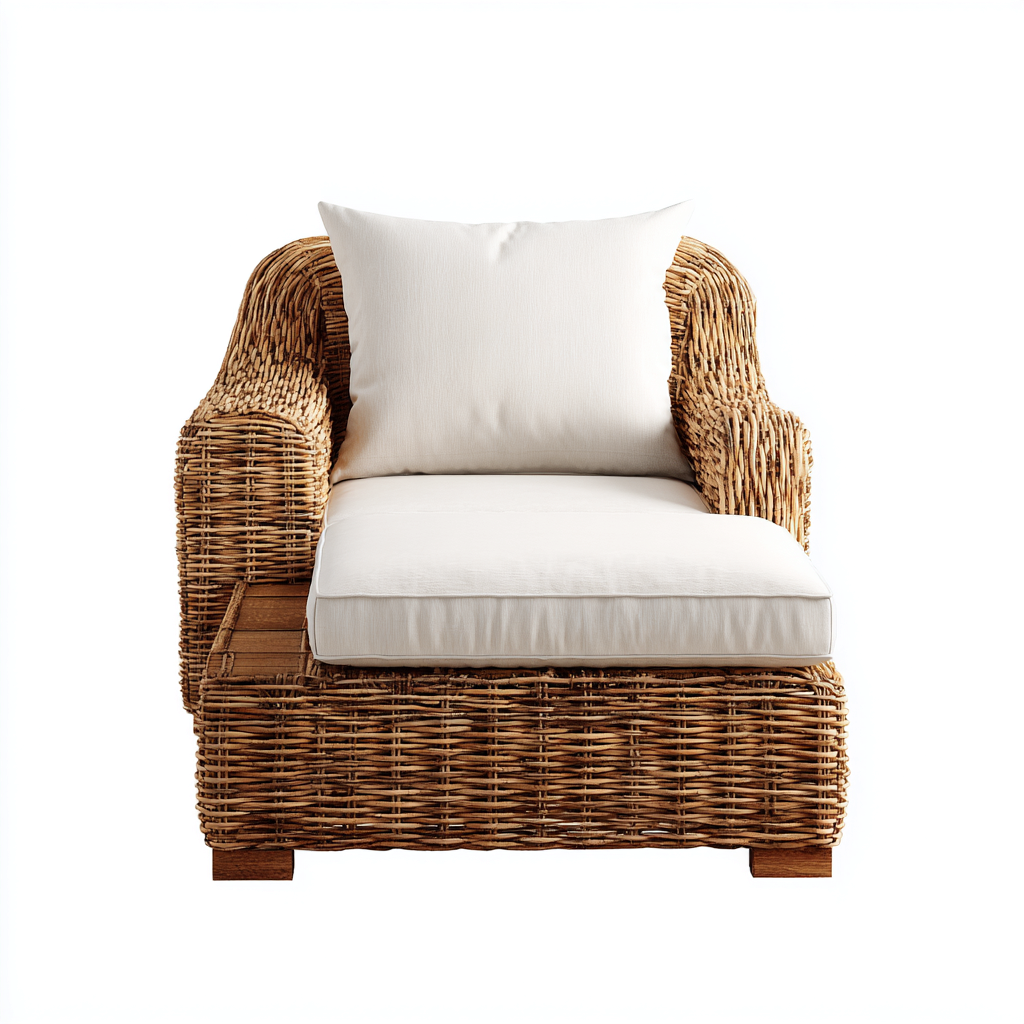 Chaise de jardin en rotin avec coussin rembourré 75x80x80 cm - beige-bois naturel - style naturel extérieur-Gazensahome