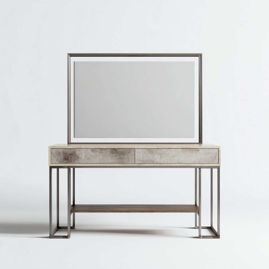 Coiffeuse avec miroir en bois 120x45x135 cm - beige-gris - meuble de chambre - style moderne-Gazensahome