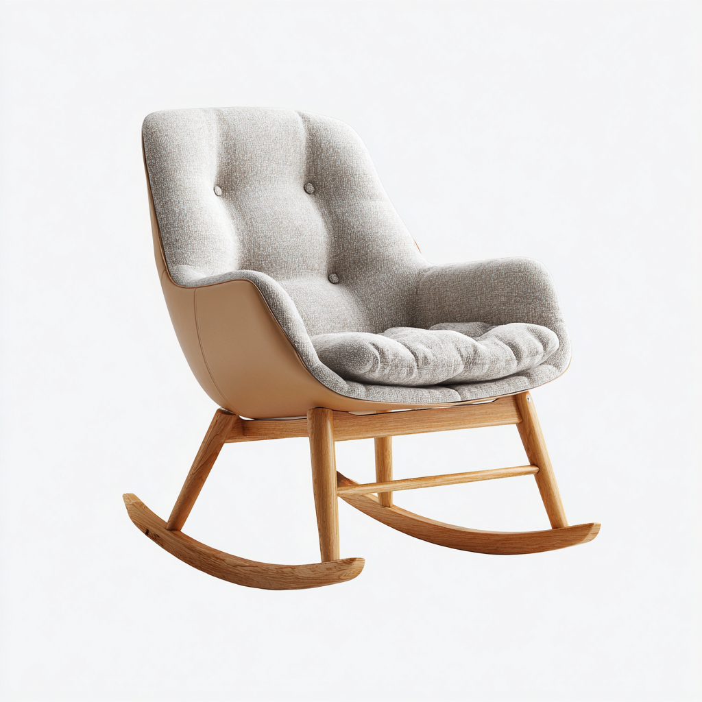 Fauteuil à bascule en tissu et bois 72x88x98 cm - beige et bois naturel - pour salon - design contemporain-Gazensahome