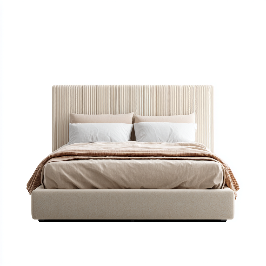 Lit double tapissé en tissu 200x160x110 cm - beige - style contemporain pour chambre-Gazensahome