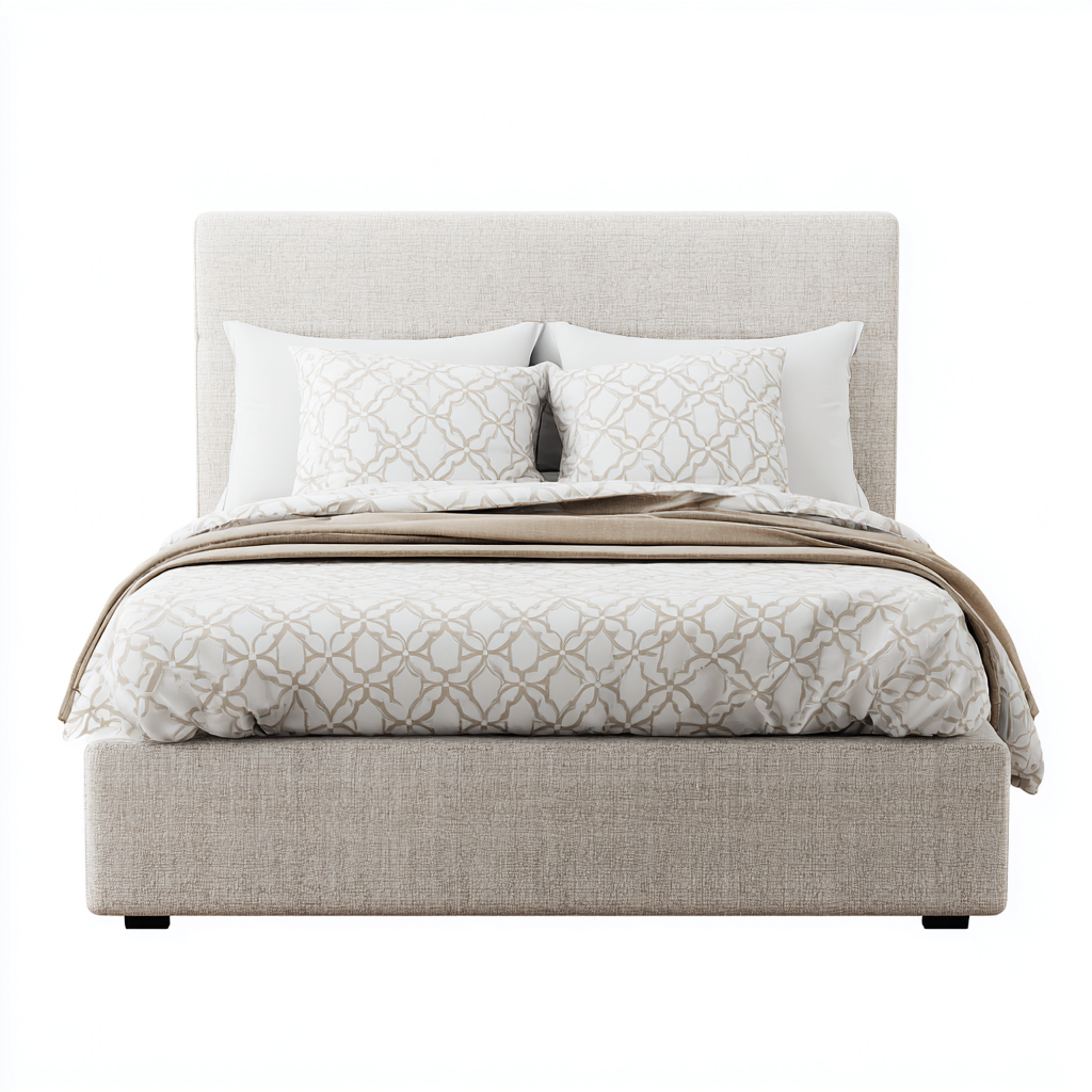 Lit double rembourré en tissu avec tête de lit 210x165x110 cm - beige - style contemporain confortable-Gazensahome
