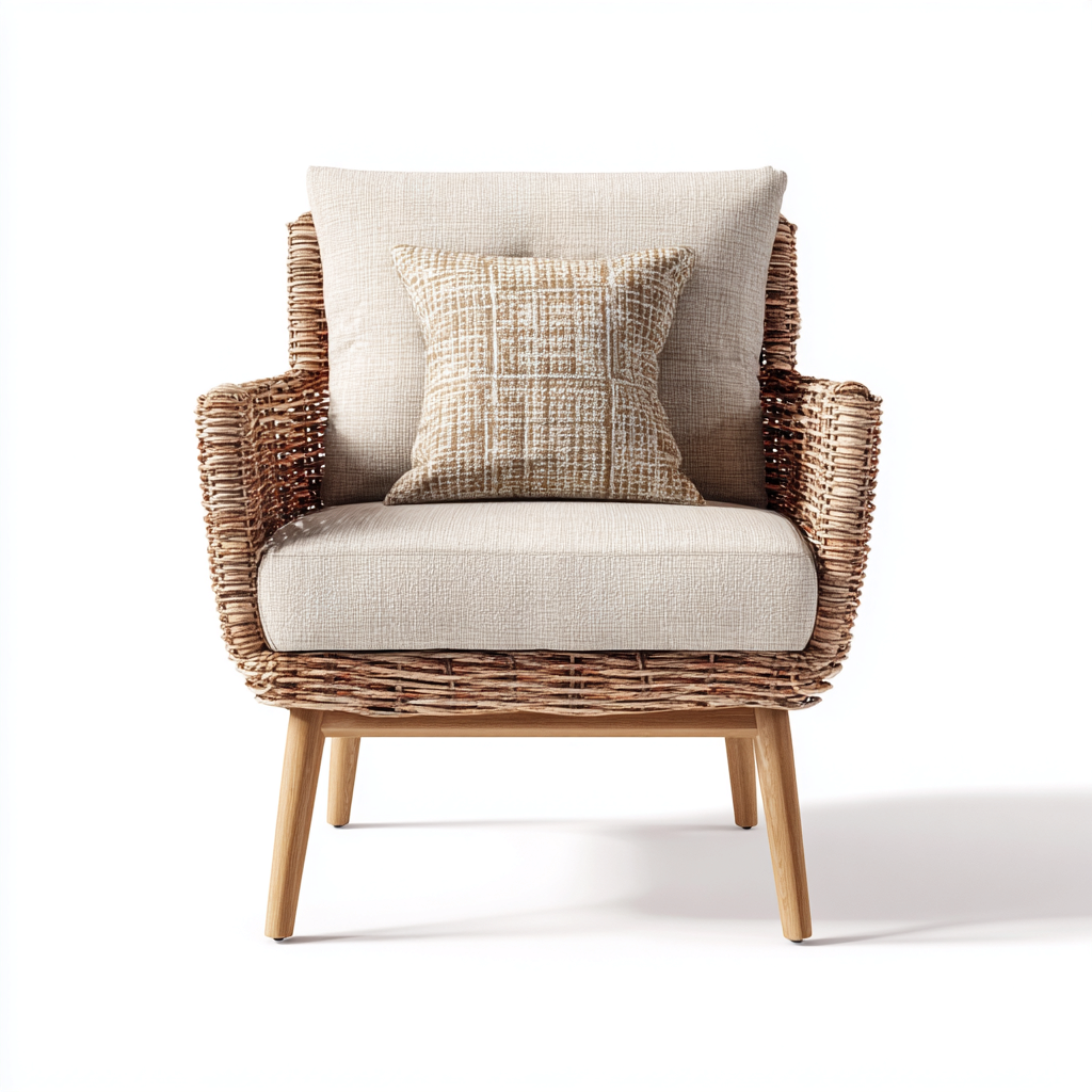 Chaise de jardin en rotin naturel et bois 65x70x75 cm - naturel et beige - pour extérieur - design contemporain-Gazensahome