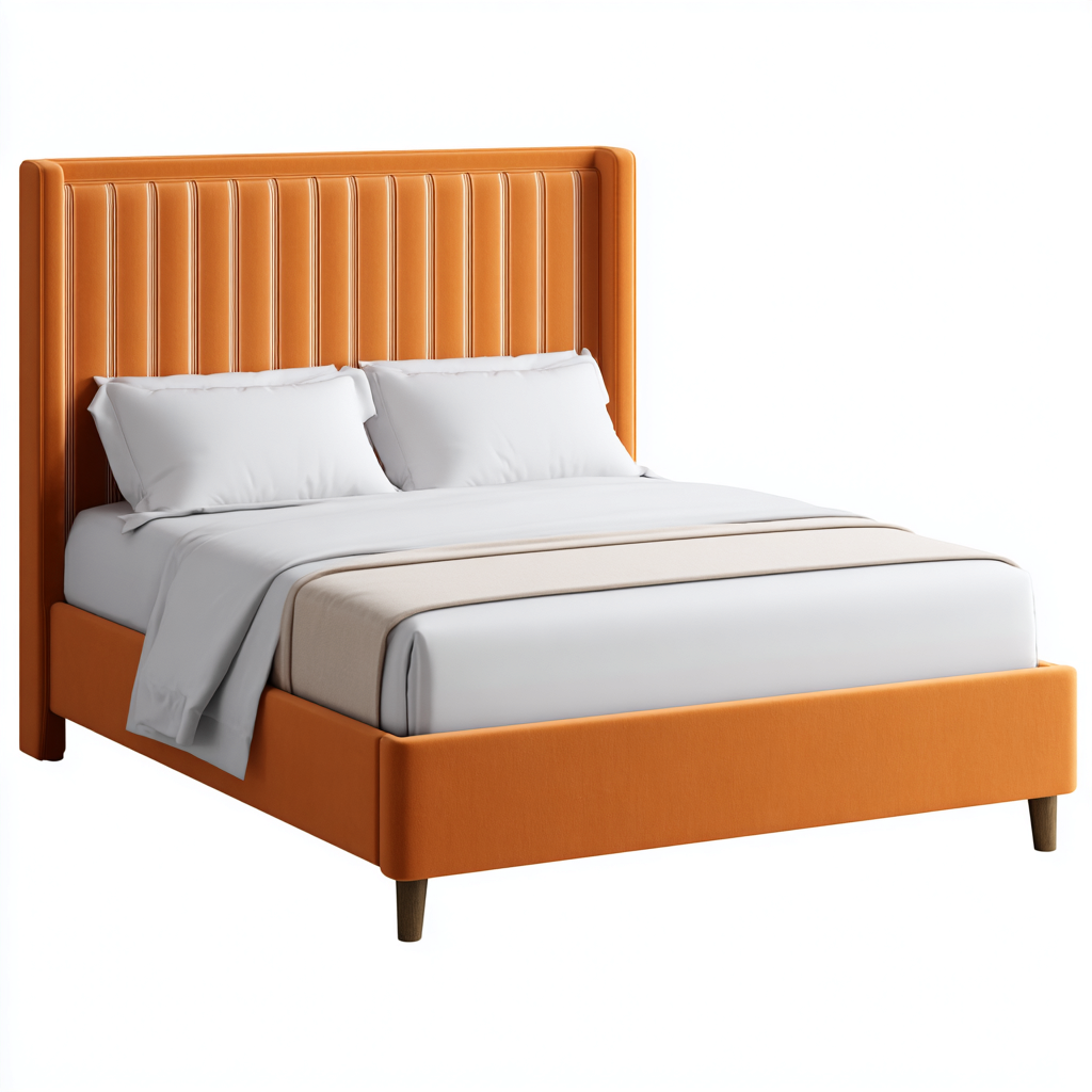 Lit double rembourré en tissu avec tête de lit verticale 210x170x115 cm - orange - style contemporain raffiné-Gazensahome