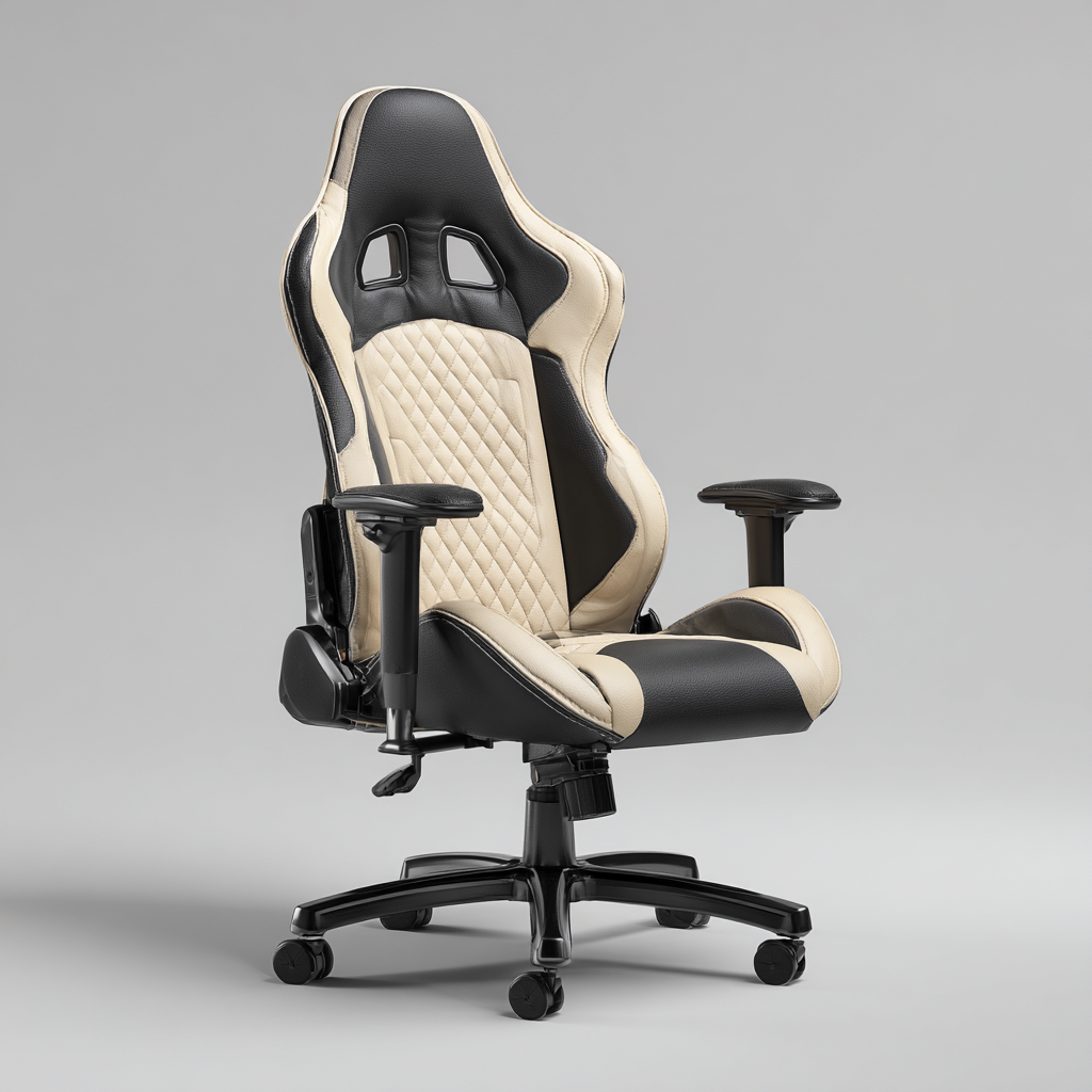 Chaise de bureau ergonomique 68x68x125 cm - noir-beige - siège de bureau pivotant - design moderne-Gazensahome
