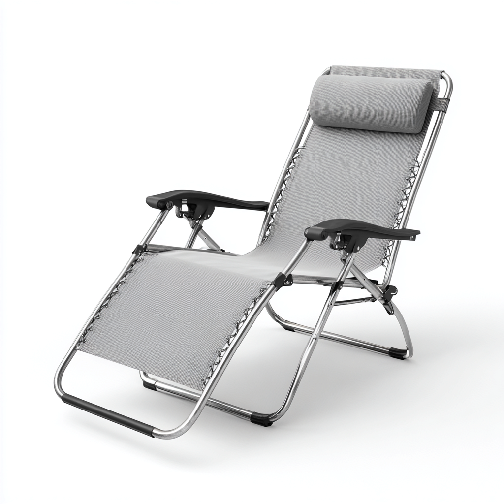Transat pliant en métal et textile 65x150x110 cm - gris - pour extérieur - design moderne-Gazensahome