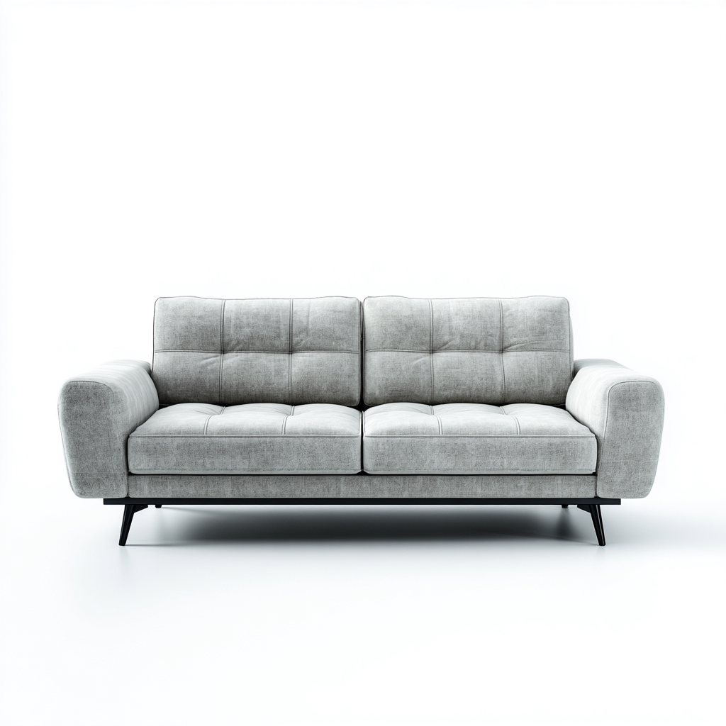 Canapé droit en tissu gris clair 205 x 92 x 80 cm - assise capitonnée - style contemporain-Gazensahome
