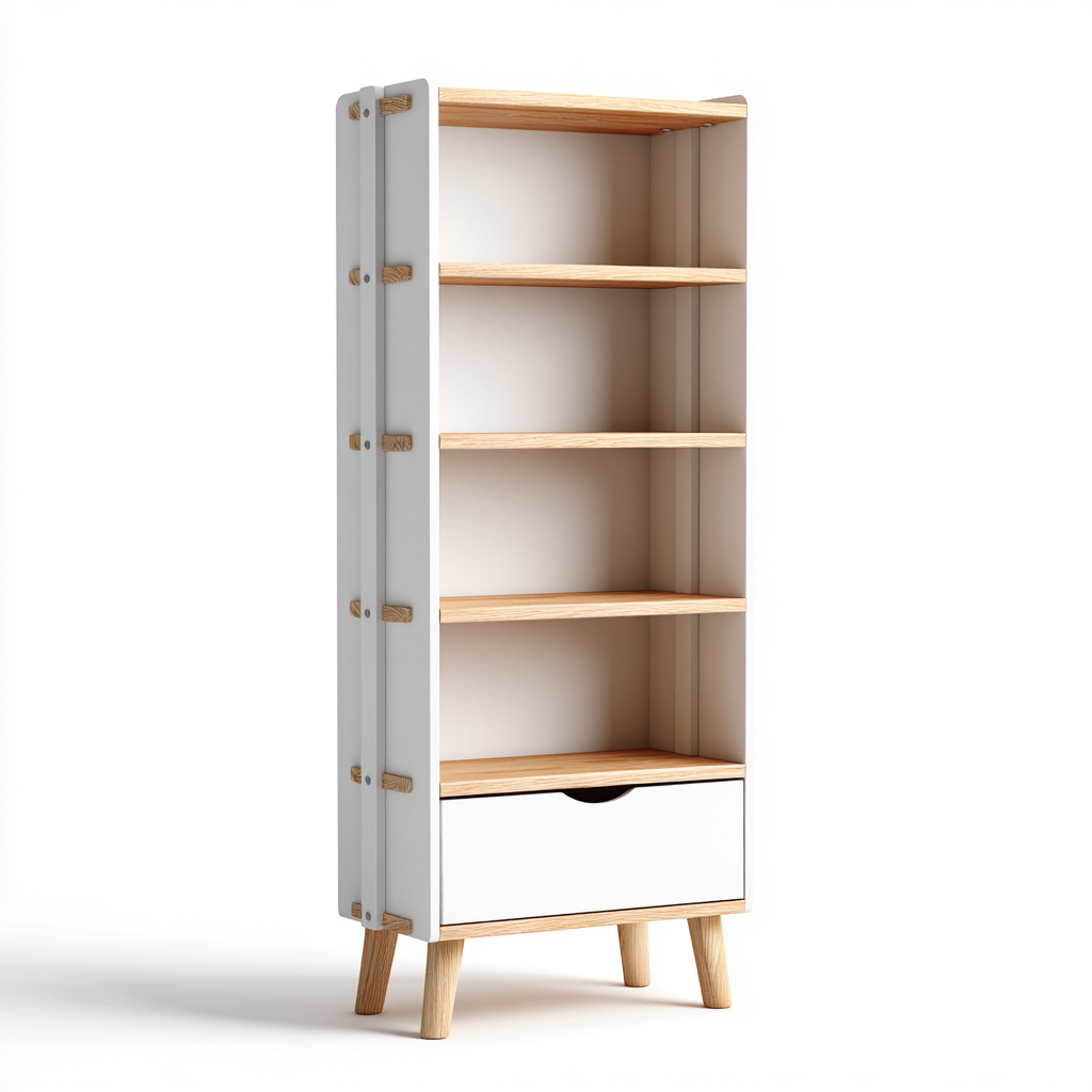 Bibliothèque 45x35x160 cm - blanc-marron - design scandinave-Gazensahome