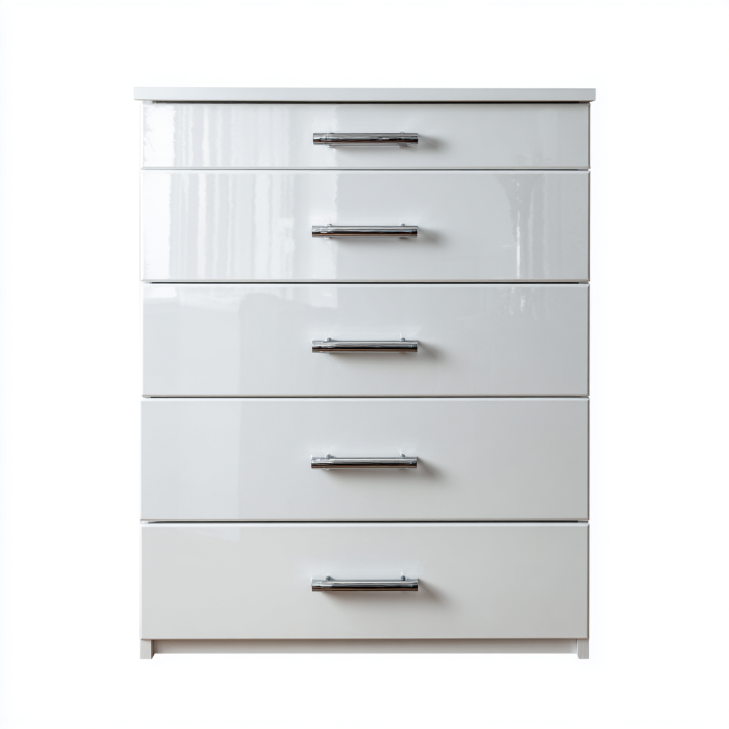 Commode en MDF laqué 80x40x120 cm - blanc brillant - style moderne pour chambre-Gazensahome