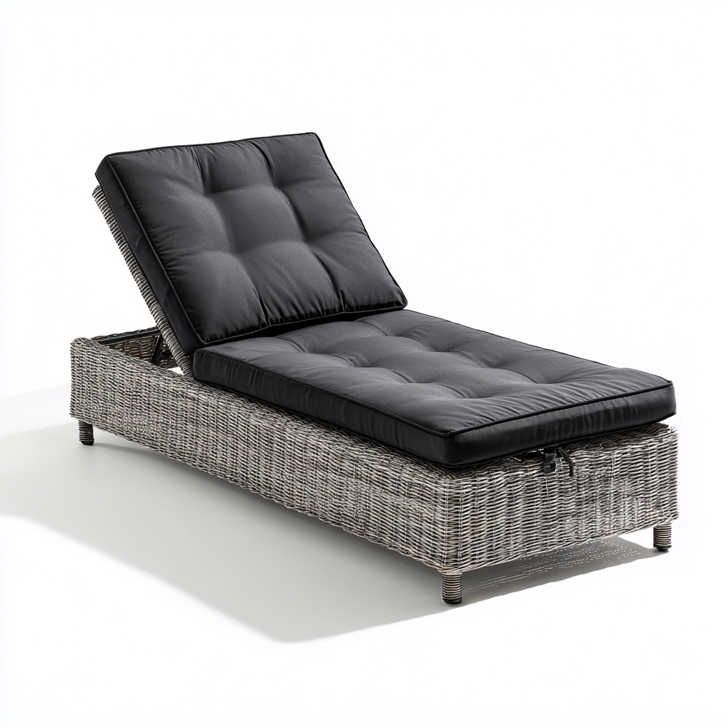 Transat en résine tressée et textile 70x200x90 cm - gris - pour extérieur - design contemporain-Gazensahome