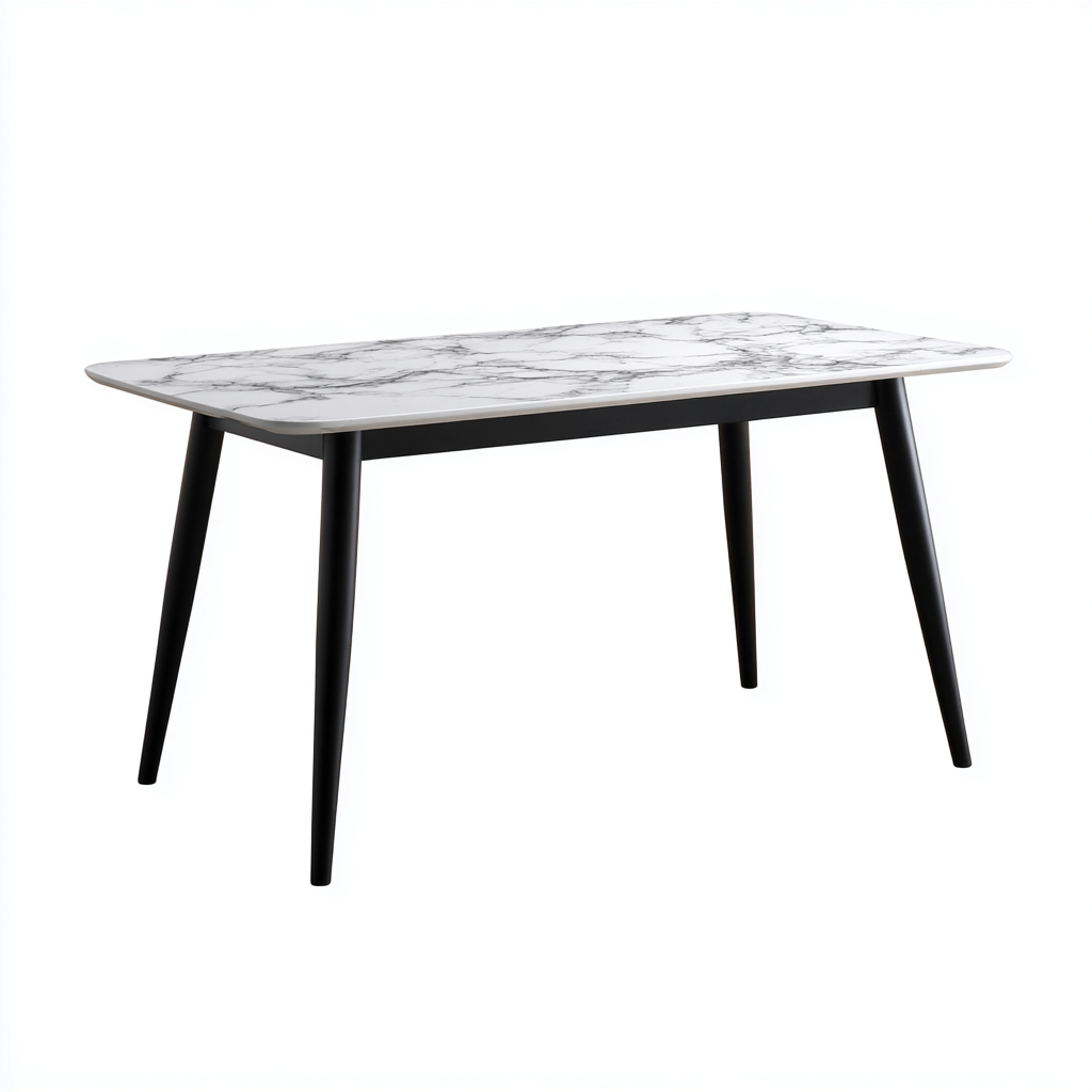 Table à manger avec plateau effet marbre 160x80x75 cm - blanc et noir - style contemporain pour salle à manger-Gazensahome
