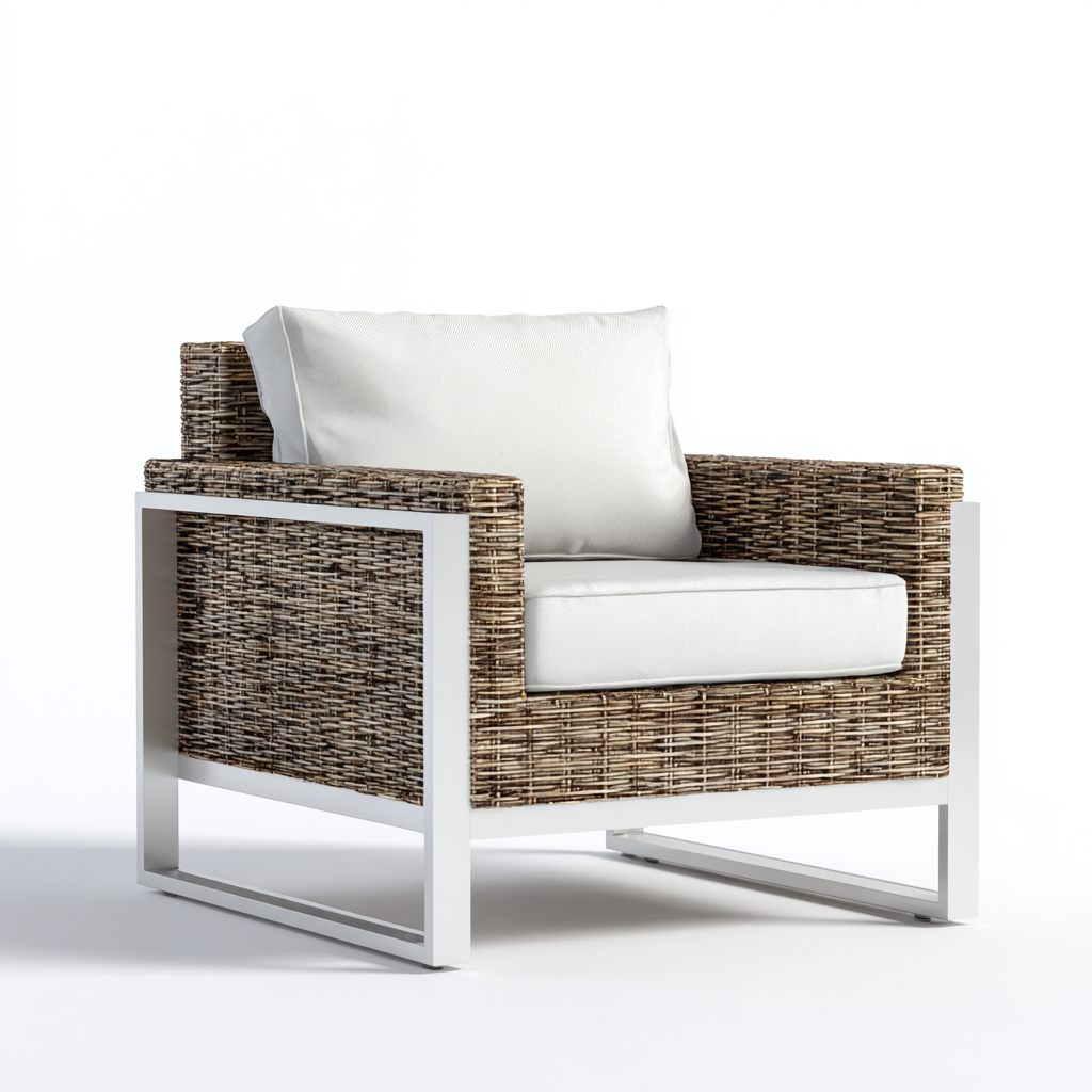 Fauteuil de jardin-rotin-métal-74x78x76cm-marron-blanc-style contemporain-Dadorjahome