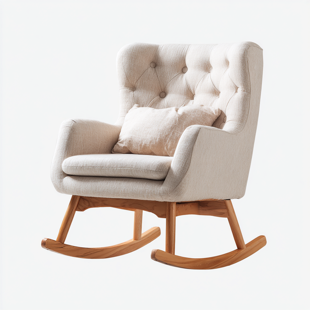 Fauteuil à bascule-tissu-bois-84x91x99cm-beige-design élégant-Dadorjahome