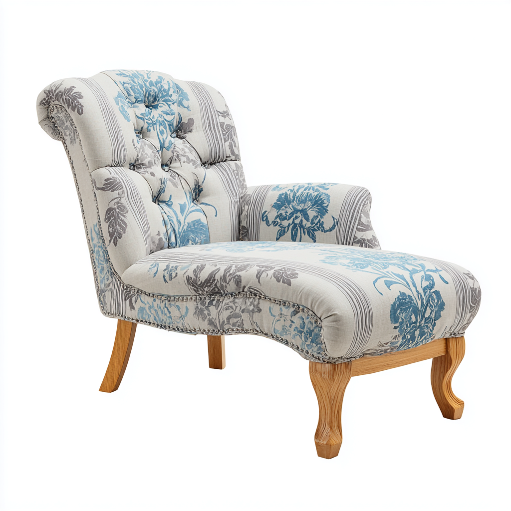 Chaise longue-tissu imprime-bois-163x76x83cm-blanc-bleu-gris-style classique-Dadorjahome
