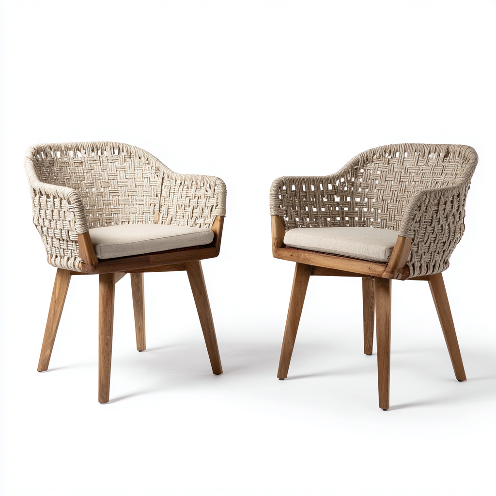 Fauteuils de jardin-tissu-bois-56x60x78cm-beige-bois-style naturel-Dadorjahome